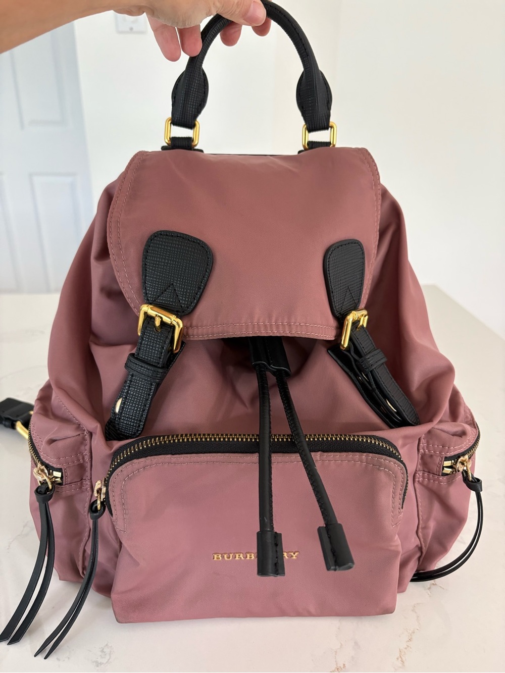 Burberry Dusty Rose Nylon Backpack with Gold Hardware